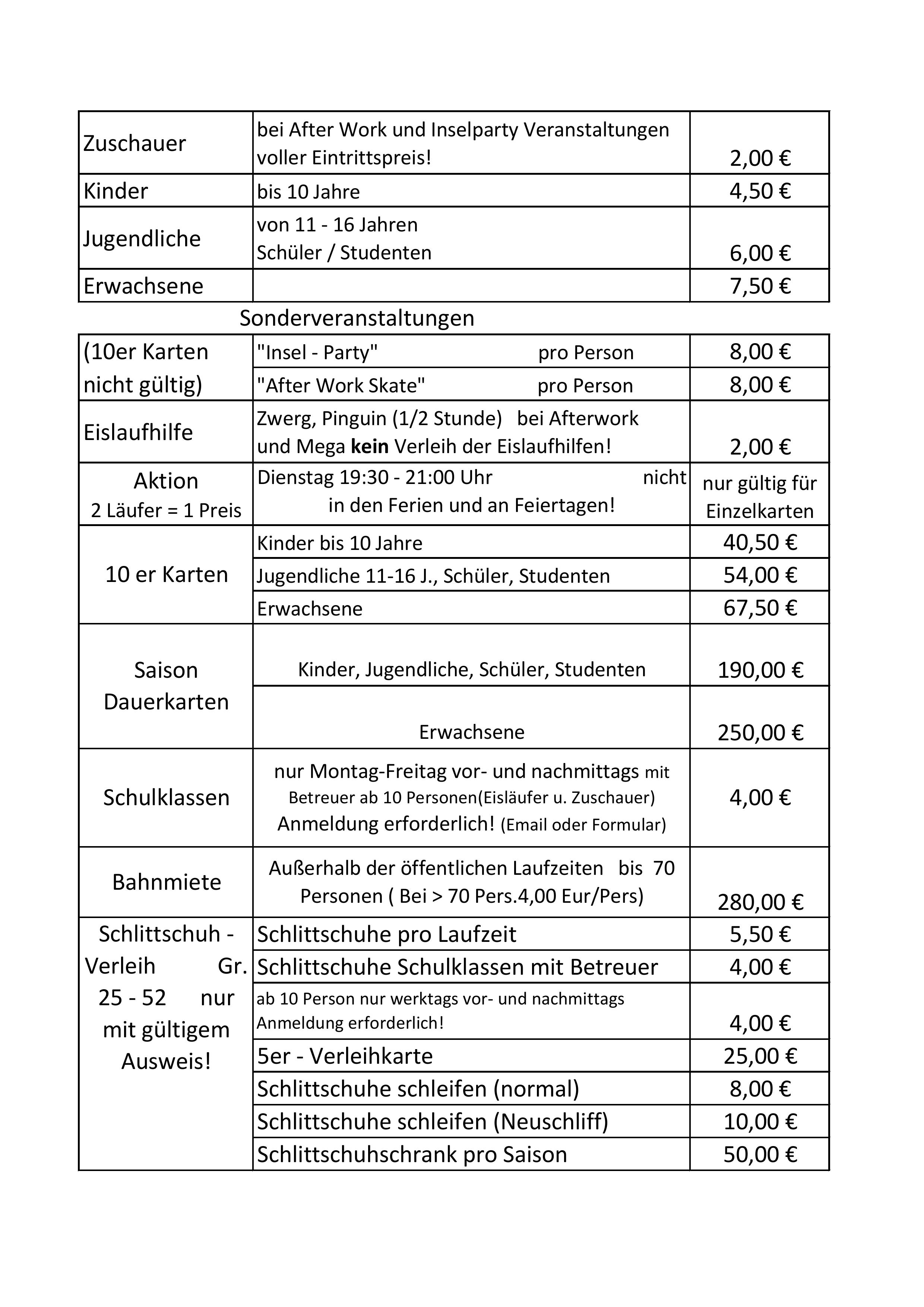 Preise Eisbahn Internet 25 26