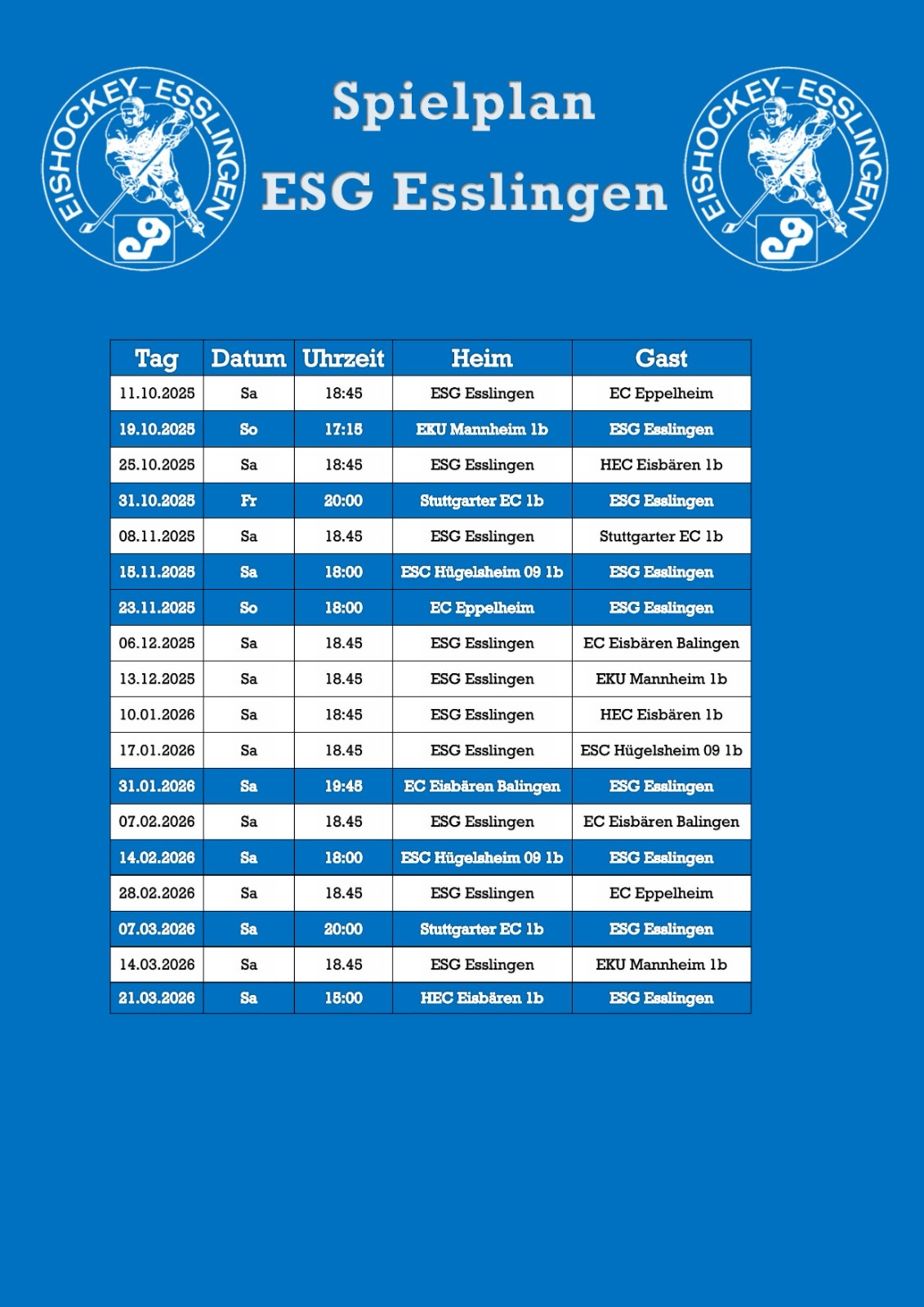 Spielplan 1.Mannschaft